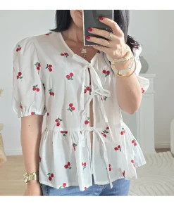 Tops / Blouses>La boutique de Lilie BLOUSE CERISE Blanc