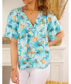Tops / Blouses>La boutique de Lilie BLOUSE TATIANA Turquoise