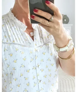Chemises>La boutique de Lilie CHEMISE LAMINE GAZE DE COTON Blanc