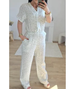 Combinaisons>La boutique de Lilie COMBINAISON BLANCHE GAZE DE COTON Vert
