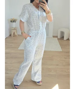 Combinaisons>La boutique de Lilie COMBINAISON BLANCHE GAZE DE COTON Bleuciel