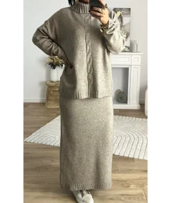 Pulls / Gilets|Jupes / Shorts>La boutique de Lilie ENSEMBLE JUPE PULL COLINE Taupe