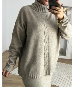 Pulls / Gilets|Jupes / Shorts>La boutique de Lilie ENSEMBLE JUPE PULL COLINE Taupe