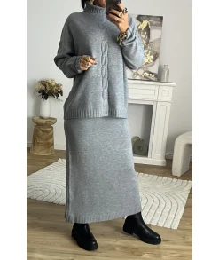 Pulls / Gilets|Jupes / Shorts>La boutique de Lilie ENSEMBLE JUPE PULL COLINE Gris