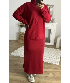 Pulls / Gilets|Jupes / Shorts>La boutique de Lilie ENSEMBLE JUPE PULL COLINE Rouge