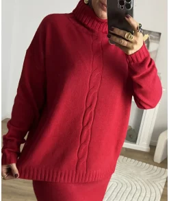 Pulls / Gilets|Jupes / Shorts>La boutique de Lilie ENSEMBLE JUPE PULL COLINE Rouge