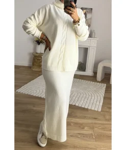 Pulls / Gilets|Jupes / Shorts>La boutique de Lilie ENSEMBLE JUPE PULL COLINE Blanc