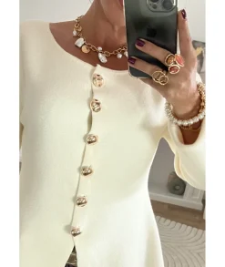Pulls / Gilets>La boutique de Lilie GILET ANNE HELENE Blanc