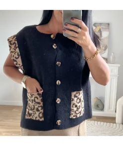 Pulls / Gilets>La boutique de Lilie GILET CAMELIANA Noir