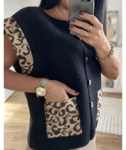 Pulls / Gilets>La boutique de Lilie GILET CAMELIANA Noir