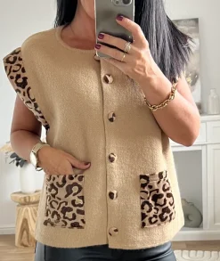 Pulls / Gilets>La boutique de Lilie GILET CAMELIANA Taupe