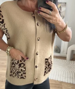 Pulls / Gilets>La boutique de Lilie GILET CAMELIANA Taupe