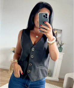 Vestes>La boutique de Lilie GILET DE TAILLEUR NADINA Noir