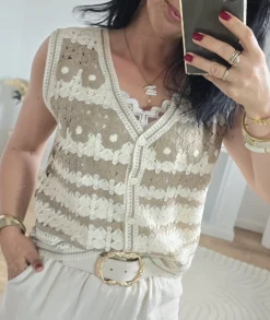 Pulls / Gilets>La boutique de Lilie GILET ISIA Beige