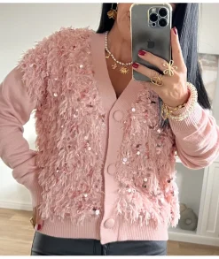 Pulls / Gilets>La boutique de Lilie GILET JORDANA Rose