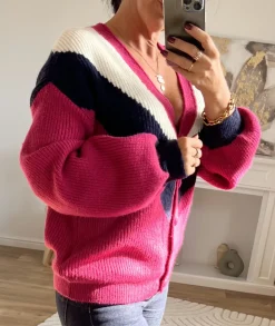 Pulls / Gilets>La boutique de Lilie GILET LEANDRE Fushia