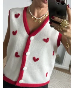Pulls / Gilets>La boutique de Lilie GILET MARJORIE Rouge