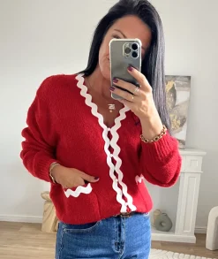 Pulls / Gilets>La boutique de Lilie GILET OLIVIA Rouge