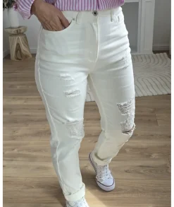 Jeans / Pantalons>La boutique de Lilie JEANS LAMINE Blanc