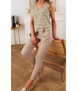 Jeans / Pantalons>La boutique de Lilie PANTALON 7/8 THAIS III Beige