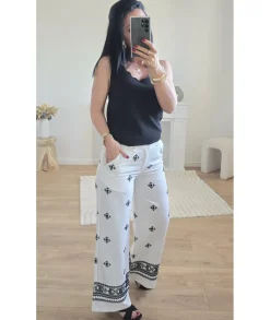 Jeans / Pantalons>La boutique de Lilie PANTALON CLAIRE EN LIN Blanc