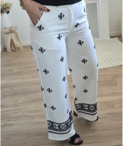 Jeans / Pantalons>La boutique de Lilie PANTALON CLAIRE EN LIN Blanc