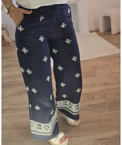 Jeans / Pantalons>La boutique de Lilie PANTALON CLAIRE EN LIN Marine