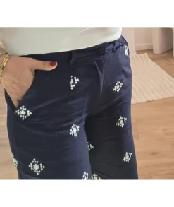 Jeans / Pantalons>La boutique de Lilie PANTALON CLAIRE EN LIN Marine