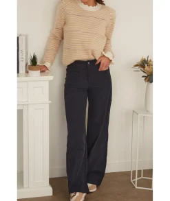 Jeans / Pantalons>La boutique de Lilie PANTALON VELOUR LAURENZA - Marine