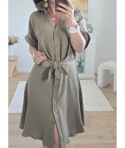 Robes>La boutique de Lilie ROBE STEFFY GAZE DE COTON Kaki