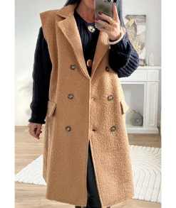 Vestes>La boutique de Lilie VESTE LONGUE SANS MANCHE ANTOINE Camel