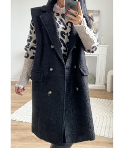 Vestes>La boutique de Lilie VESTE LONGUE SANS MANCHE ANTOINE Noir