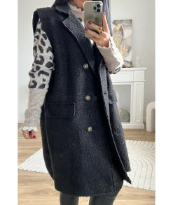 Vestes>La boutique de Lilie VESTE LONGUE SANS MANCHE ANTOINE Noir