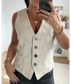 Vestes>La boutique de Lilie VESTE SANS MANCHE ANNE CECILE Beige