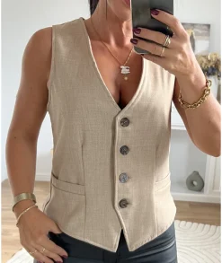 Vestes>La boutique de Lilie VESTE SANS MANCHE FLAVIE Beige