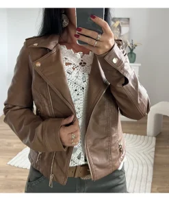 Vestes>La boutique de Lilie VESTE SIMILI CUIR LAETICIA Camel