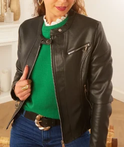 Vestes>La boutique de Lilie VESTE SIMILI CUIR LEONIA Noir