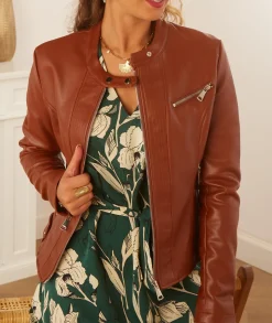 Vestes>La boutique de Lilie VESTE SIMILI CUIR LEONIA Camel
