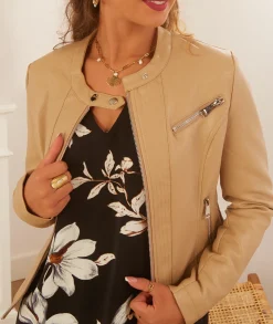 Vestes>La boutique de Lilie VESTE SIMILI CUIR LEONIA Taupe